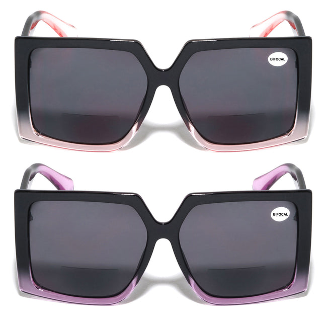 2 Pairs Square Oversize Women BIFOCAL Outdoor Reading Sunglasses Glasses
