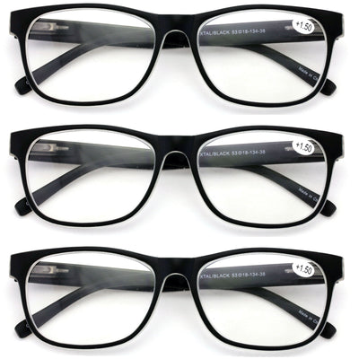 3 Pairs Matte Translucent Classic Reader - Spring Hinge - Unisex Reading Glasses - Vision World