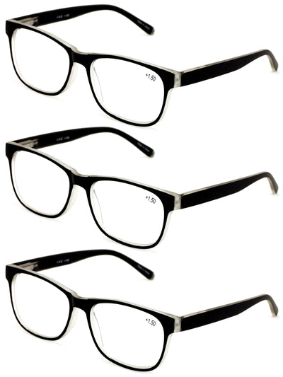 3 Pairs Matte Translucent Classic Reader - Spring Hinge - Unisex Reading Glasses - Vision World