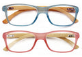 2 Pairs Geniune Bamboo Women Reading Glasses - Fun Color Clear Lens Reader 7015