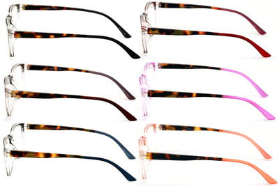 6 Pairs Women Fashion Reading Glasses - Lightweight Clear Lens Reader Torto 7018 - Vision World