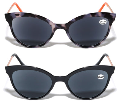 2 Pairs Women Outdoor Reading Sunglasses Full Tinted Reader Glasses Cateye
