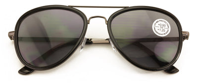 Large Metal Tear Drop Progressive Reading Sunglasses - Zero Power On Top No Line