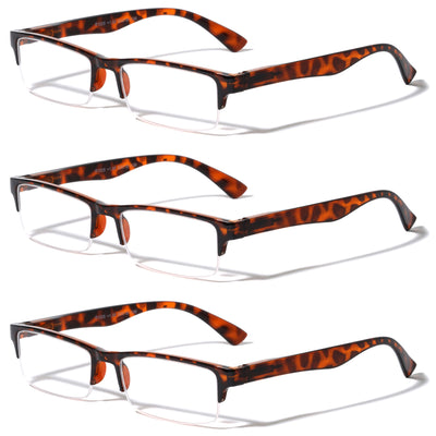 3 Pairs Rectangular Half Rim Reading Glasses - Simple Classic Clear Lens Reader - Vision World