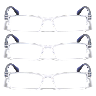 3 Pairs Rectangular Half Rim Reading Glasses - Simple Classic Clear Lens Reader - Vision World