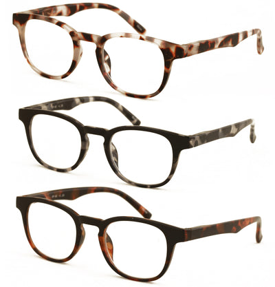3 Pairs Round Keyhole Reading Glasses for Men & Women – Spring Hinge, Clear Lens