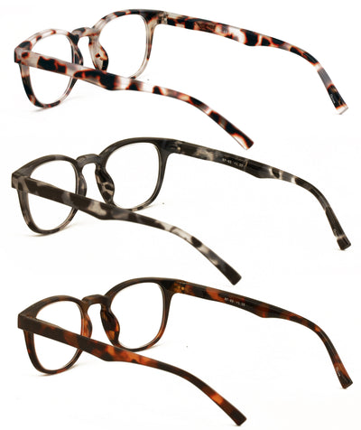 3 Pairs Round Keyhole Reading Glasses for Men & Women – Spring Hinge, Clear Lens