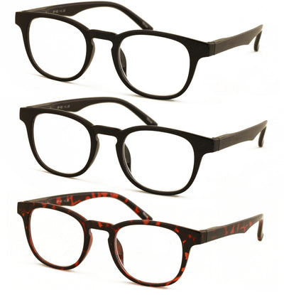 3 Pairs Round Keyhole Reading Glasses for Men & Women – Spring Hinge, Clear Lens