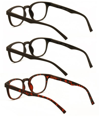3 Pairs Round Keyhole Reading Glasses for Men & Women – Spring Hinge, Clear Lens