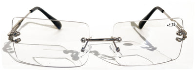 Men Metal Rimless Anti-Blue Blocker BIFOCAL Reading Glasses - Rectangular Reader