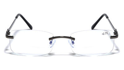 Anti Blue Blocker BIFOCAL Metal Rimless Rectangular Reading Glasses - Clear Lens