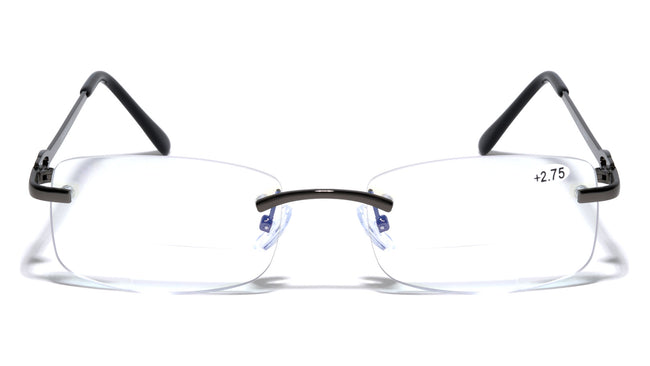 Anti Blue Blocker BIFOCAL Metal Rimless Rectangular Reading Glasses - Clear Lens