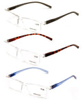 3 Pairs Lightweight Transparent Clear Lens Rectangular Readers with Spring Hinge