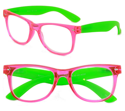 2 Pairs Transparent Neon Classic clear frame reading glasses unisex readers lot - Vision World