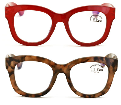 2 Pairs Glasses Blue Light Blocking, UV Computer Readers Reading Bold Eye Clear