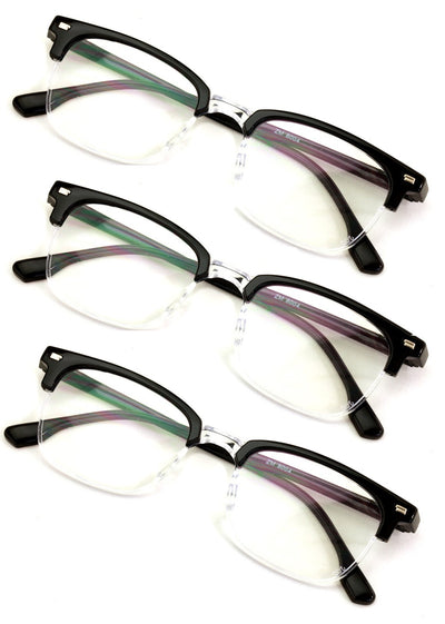 3 Pairs Men’s Blue Light Blocking Reading Glasses – Semi-Rimless Readers for Eye