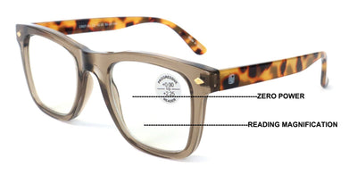 Men Progressive Bifocal Reading Glasses – No Line - Clear Zero Power On Top Read