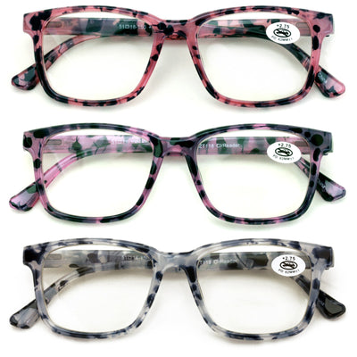 3 Pairs Women’s Reading Glasses – Clear Full-Magnification Lenses, Spring Hinges