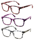 3 Pairs Women’s Reading Glasses – Clear Full-Magnification Lenses, Spring Hinges