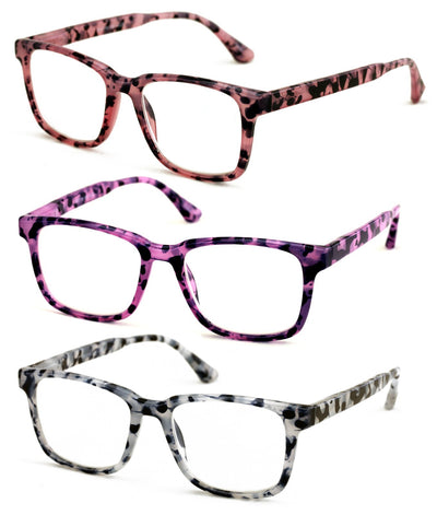 3 Pairs Women’s Reading Glasses – Clear Full-Magnification Lenses, Spring Hinges