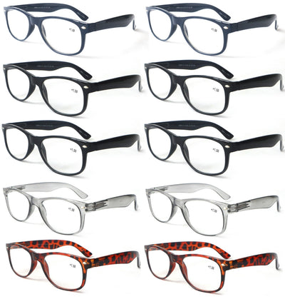 10 Pairs Comfortable Classic Reading Glasses for Men or Women – Lightweight Read