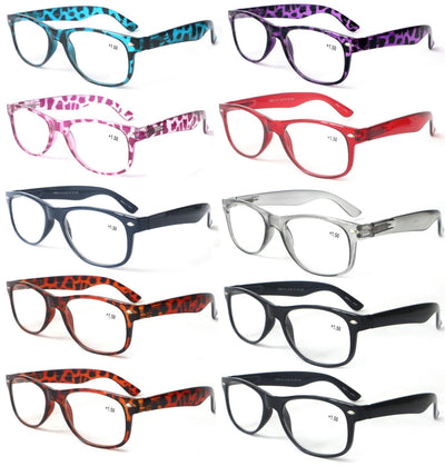 10 Pairs Comfortable Classic Reading Glasses for Men or Women – Lightweight Read