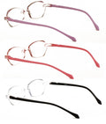 3 Pairs Women’s Rimless Octagon Reading Glasses – Lightly Tinted Lens, Anti Blue