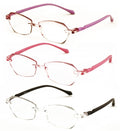 3 Pairs Women’s Rimless Octagon Reading Glasses – Lightly Tinted Lens, Anti Blue