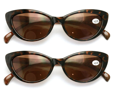 2 Pairs Women's Bifocals Reading Sunglasses Reader Glasses Outdoor Cateye retro - Vision World