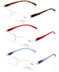3 Pairs Lightweight Transparent Clear Lens Rectangular Readers with Spring Hinge