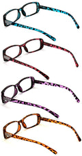 4 Pairs women rectangular spring hinge leopard print readers reading glasses
