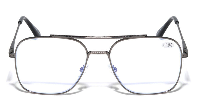 Square Metal Blue Light Blocking Reading Glasses UV Protection Clear Lens Reader