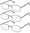 3 Pairs Rectangle Metal Reading Glasses Spring Hinge Lightweight Unisex Readers - Vision World