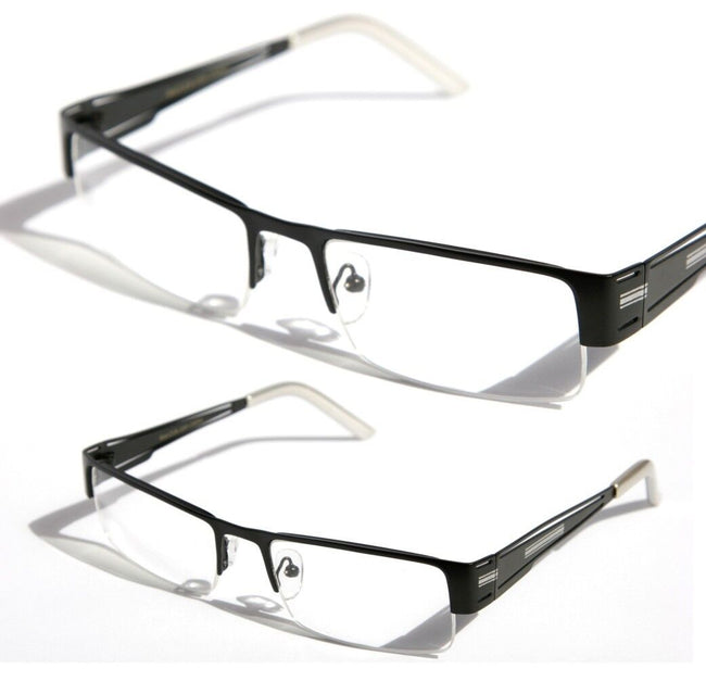 Rectangular Half Rimless Metal Reader Reading Glasses +1.50 Black Silver 1230 - Vision World