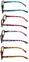 4 Pairs women rectangular spring hinge leopard print readers reading glasses