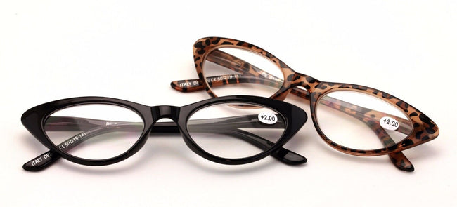 2 Pairs Cateye Women Reading Glasses - Female Reader Tortoise black slim sleek - Vision World