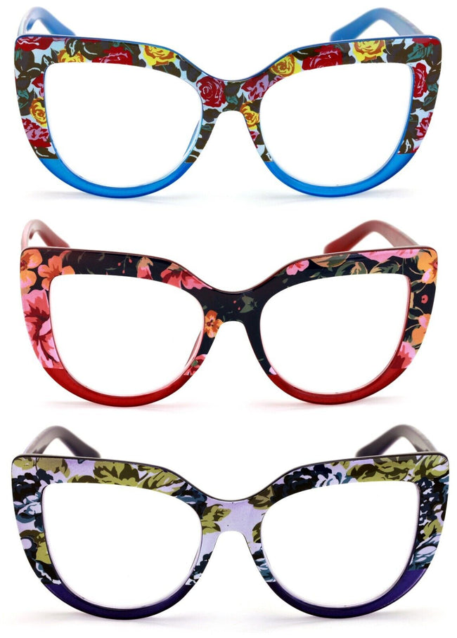 3 Pairs Women Large Bold Oversized Floral Reading Glasses Vintage Readers DR05 - Vision World