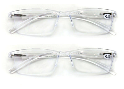 2 Pairs Lightweight Transparent Frame Clear Rectangular Readers Reading Glasses - Vision World