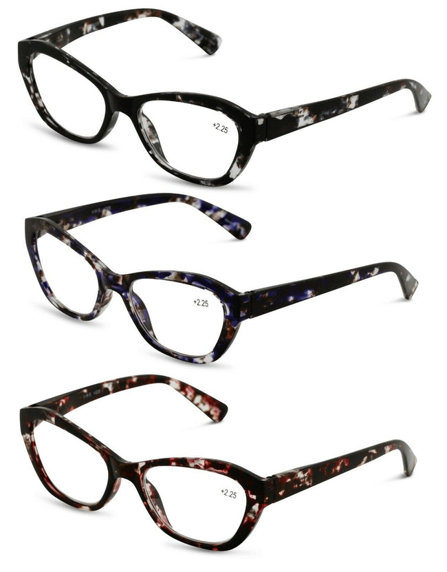 3 Pairs Women's Bold Readers - Translucent Marble Print Reading Glasses - Vision World