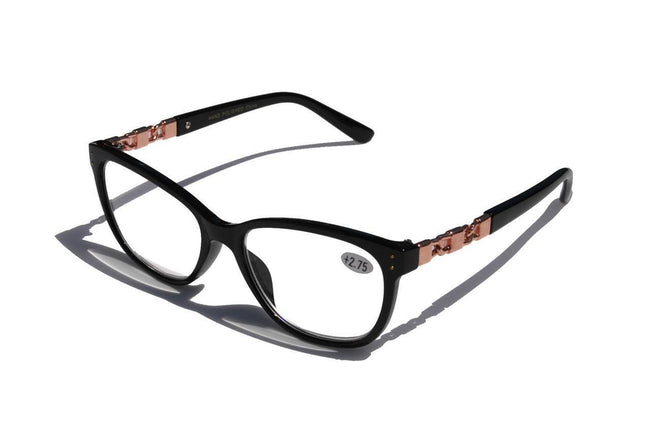 Khan Fashion Reading Glasses Reader metal chain black Gold +1.50 +2.00 +2.75 - Vision World