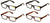 4 Pairs of simple rectangular blue blocker reading glasses - Anti Fatigue Reader