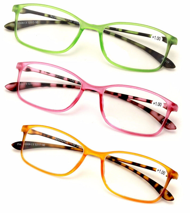 2 or 3 Pairs Rectangular Lightweight Flexible Temple Readers - Colorful Reading - Vision World