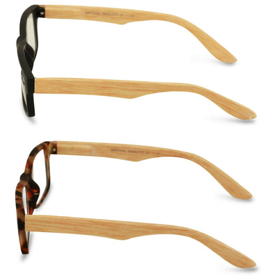 2 Pairs of Bamboo Printed Temple Arm Reading Glasses Spring hinge men women Wood - Vision World