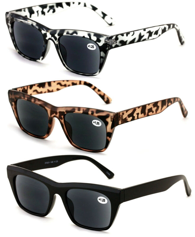 3 Pairs Women Reading Sunglasses - Bold Leopard - Full Lens Readers Outdoor