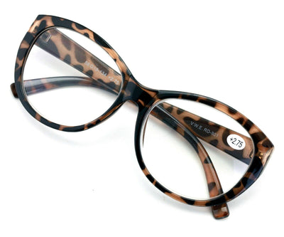 Oversize Women Reading glasses - Magnified Readers Cateye Vintage Jackie Leopard
