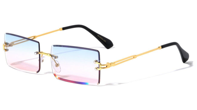 Rimless Rectangle Sunglasses Gold Metal Frame For Men Or Women Ultralight UV400