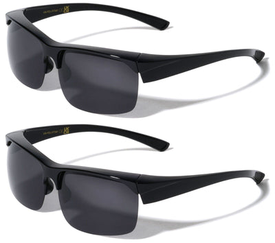 2 Pairs Men Fitover Half Rim Polarized Sunglasses - Mirror Fit-Over Eyeglasses