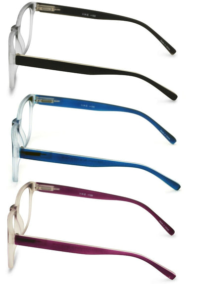3 Pairs Matte Translucent Classic Reader - Spring Hinge - Unisex Reading Glasses - Vision World