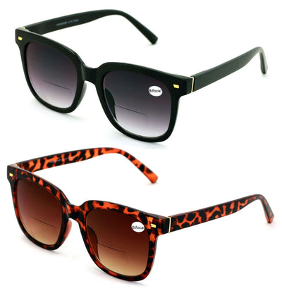 2 Pairs Women Oversized BIFOCAL Sunglasses Reader - Outdoor Reading 100% UV Grad - Vision World