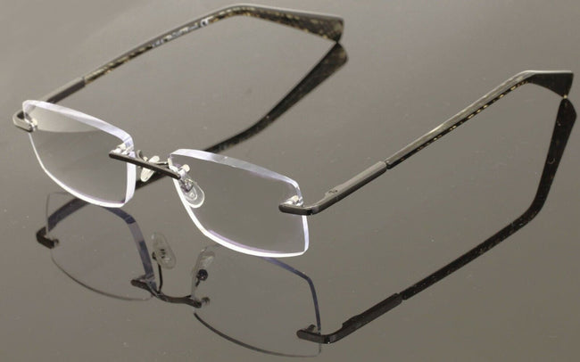 Men Rimless Reading Glasses Carbon Print Temple Lightweight Metal Frame Reader